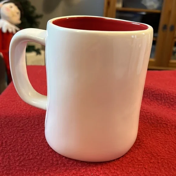 Rae Dunn ELF mug white with black writing and red interior - Picture 2 of 5